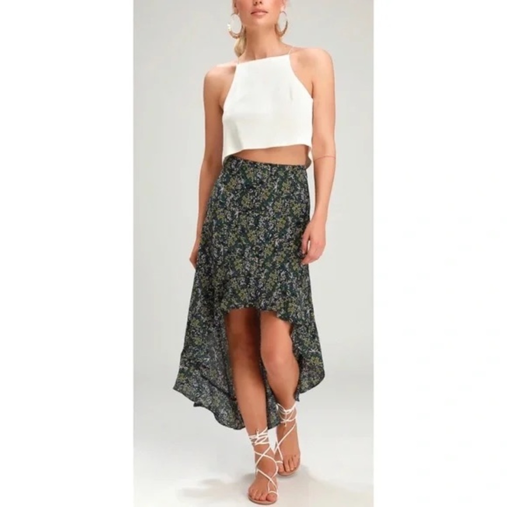 The Fifth Label Navy Floral Midi Skirt